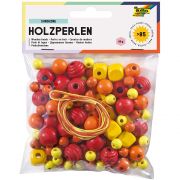 Дървени мъниста за нанизване, червени и жълти