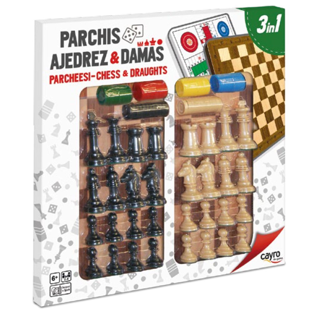 Cayro, Шах, дама и не се сърди човече - дървени игри, 3 в 1