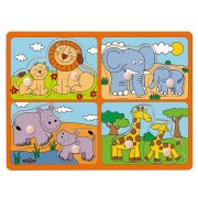 Дървен пъзел с дръжки, Африканските животни и техните малки