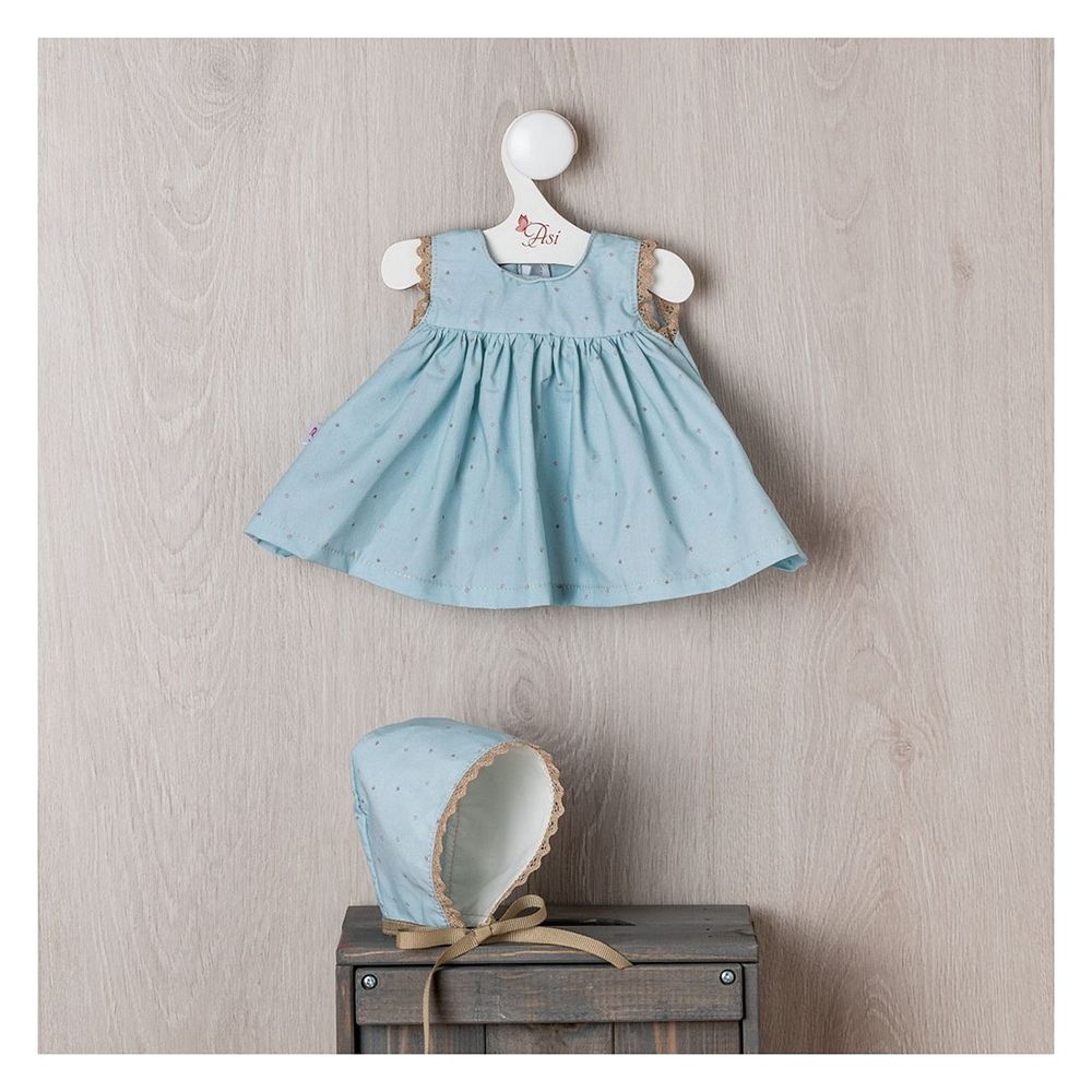 Рокличка и шапка, сини, за кукла Мария, 43 см