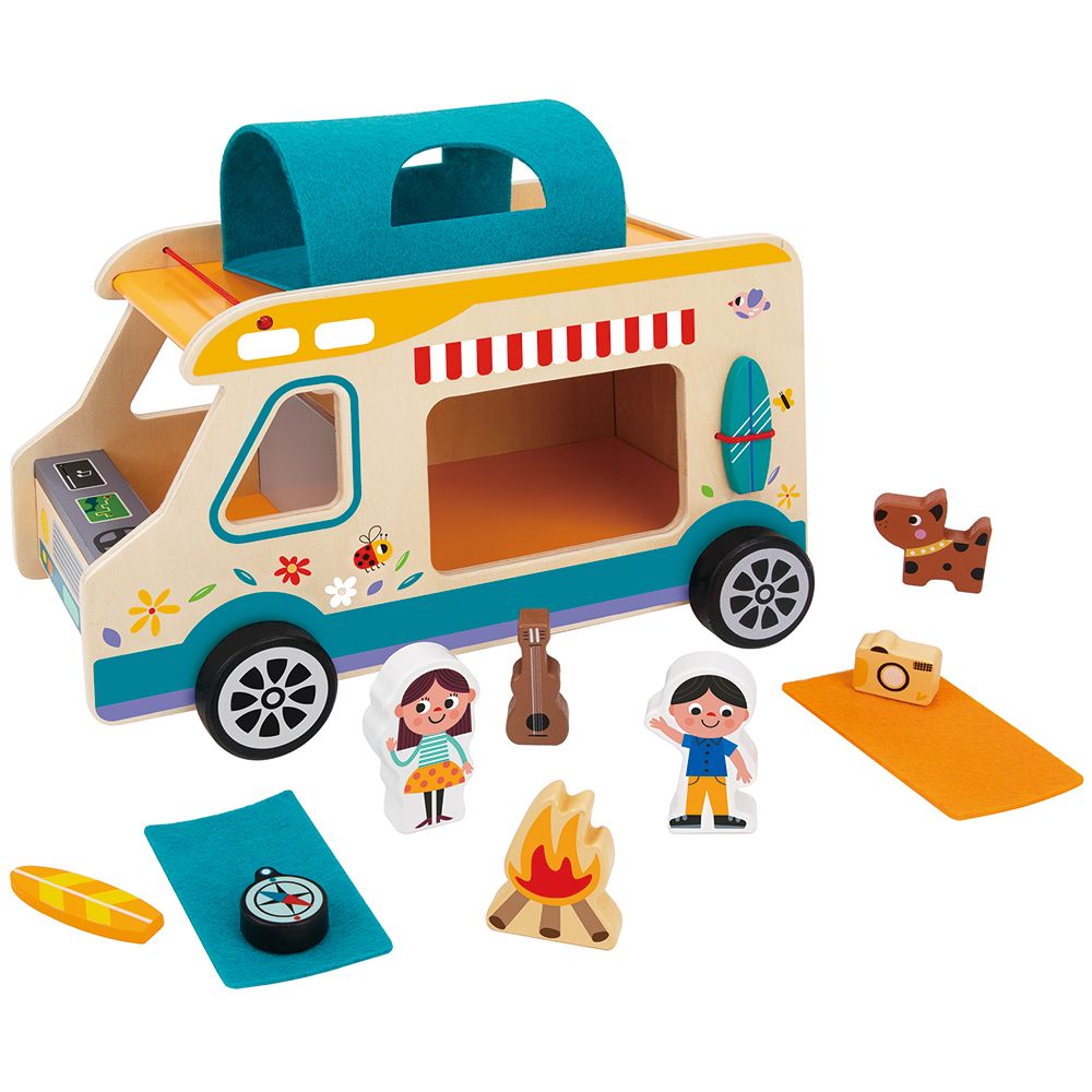 TookyToy, Дървен кемпер, с фигури и аксесоари