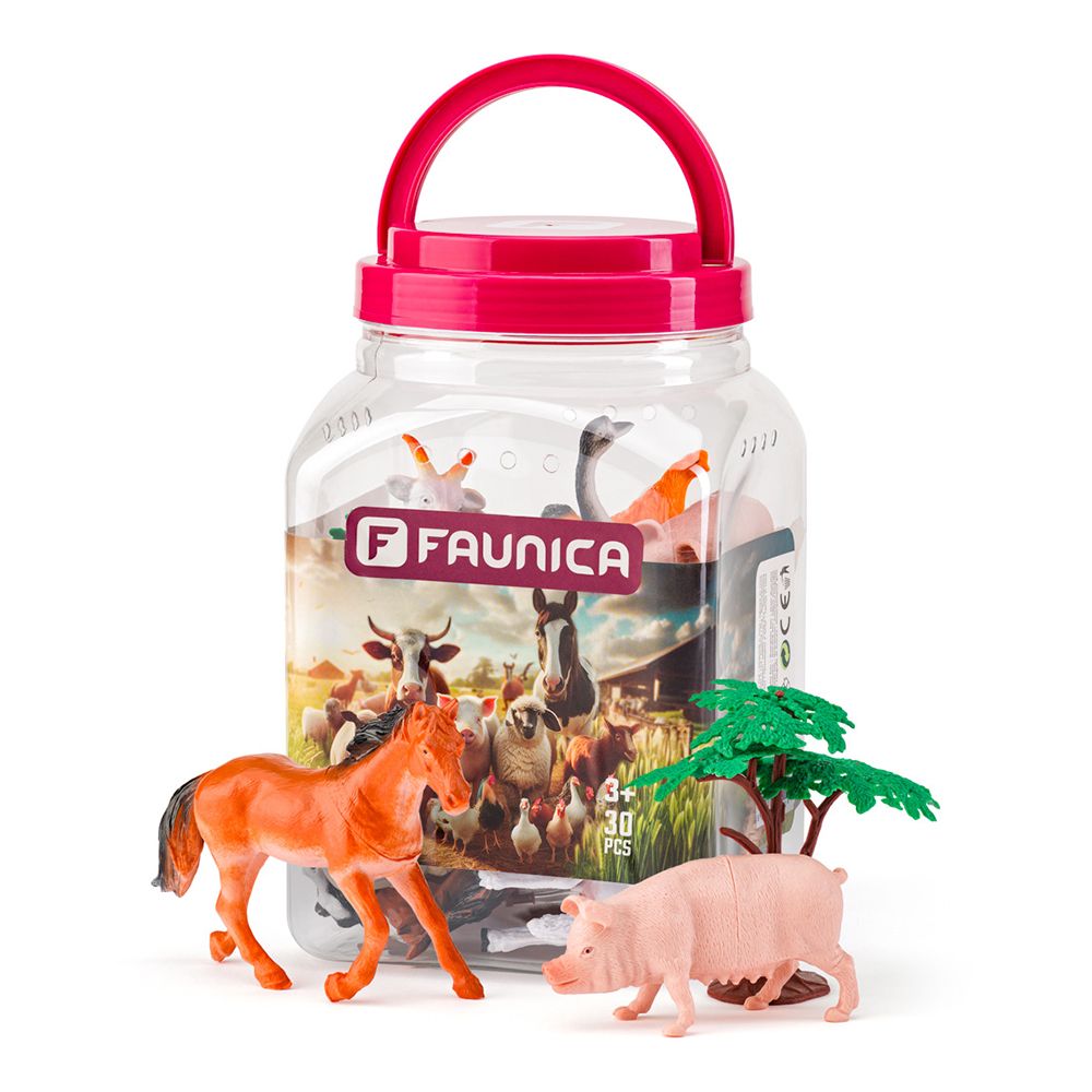FAUNICA, Животните от фермата - фигурки за игра в кофа, 30 части