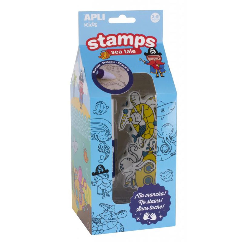 Apli kids, Комплект изтриващи се Джъмбо печати, Морски обитатели, 6 броя