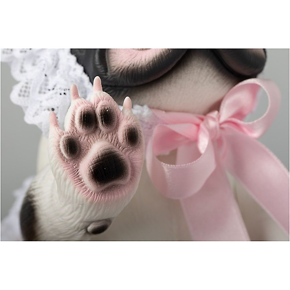 Бебе френски булдог Лили, с дантелени гащи и шапка