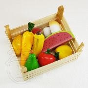 Детски дървени плодове и зеленчуци в щайга, 10 броя