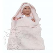 Кукла-бебе Джени с плетено розово чувалче, 32 см