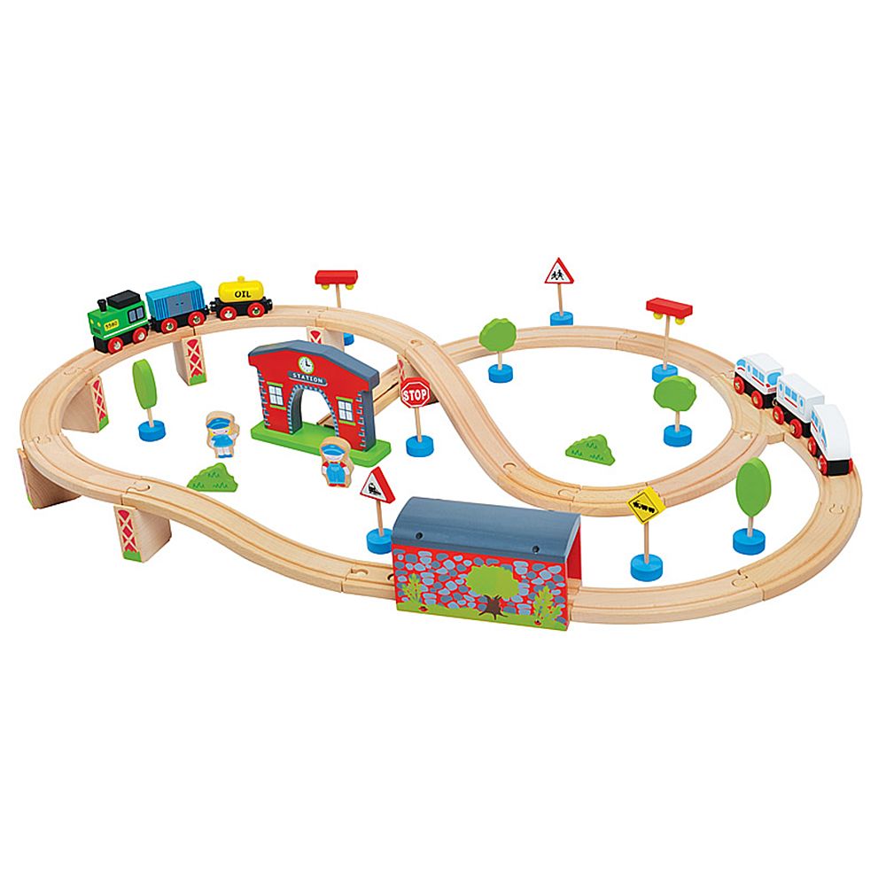 Lelin Toys, Дървен влак с релси и виадукт, 50 части