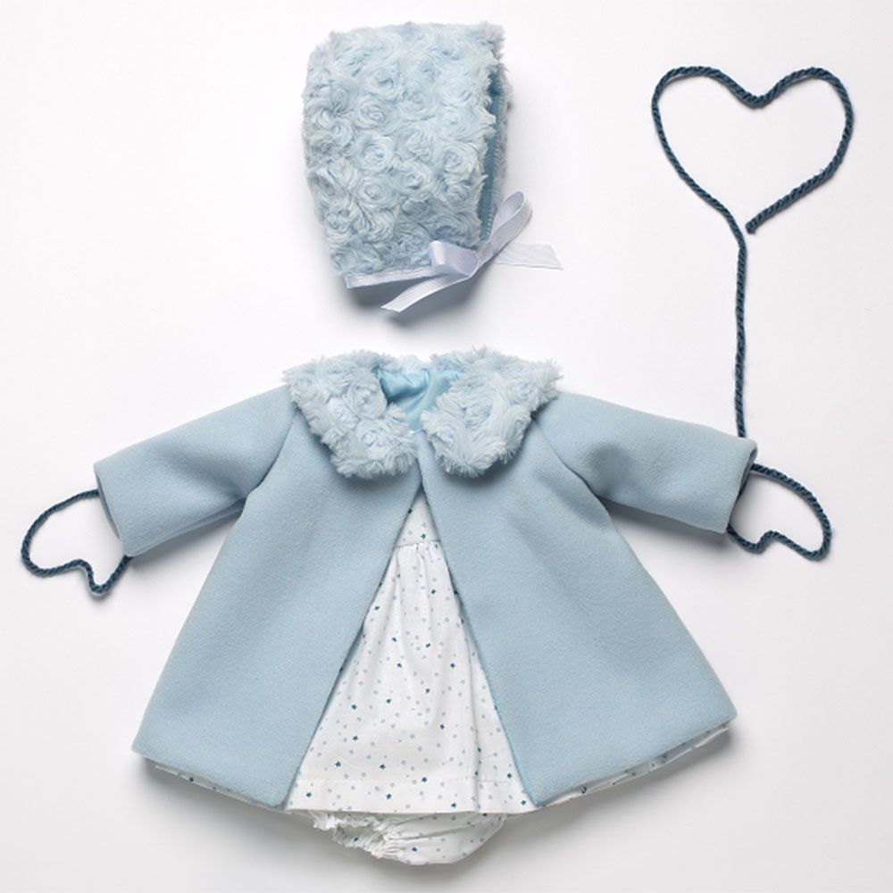 Бутикови дрехи за кукла-бебе Reborn, Комплект със светло синьо палто и шапка, Asi
