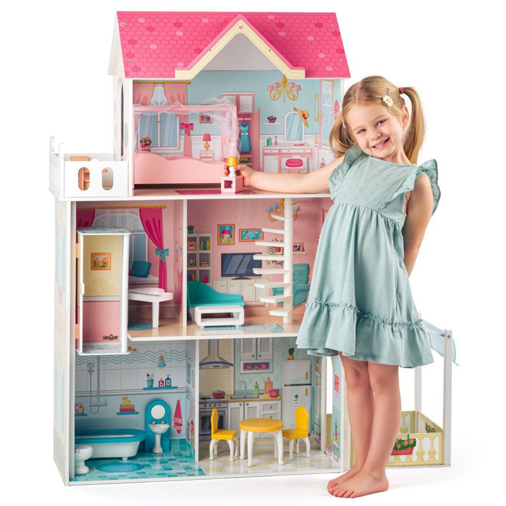 Розова къща за кукли, с асансьор, Малибу, нов дизайн