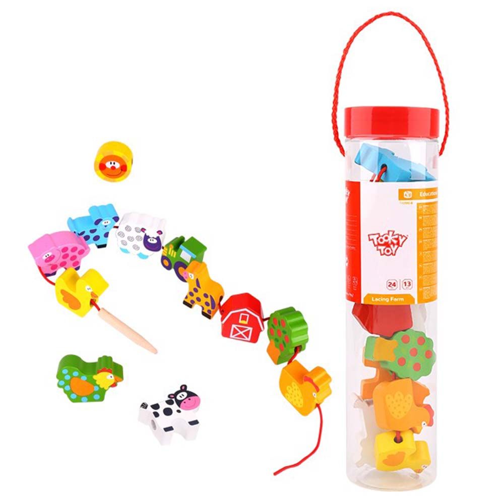 TookyToy, Комплект дървени фигурки за нанизване, Ферма
