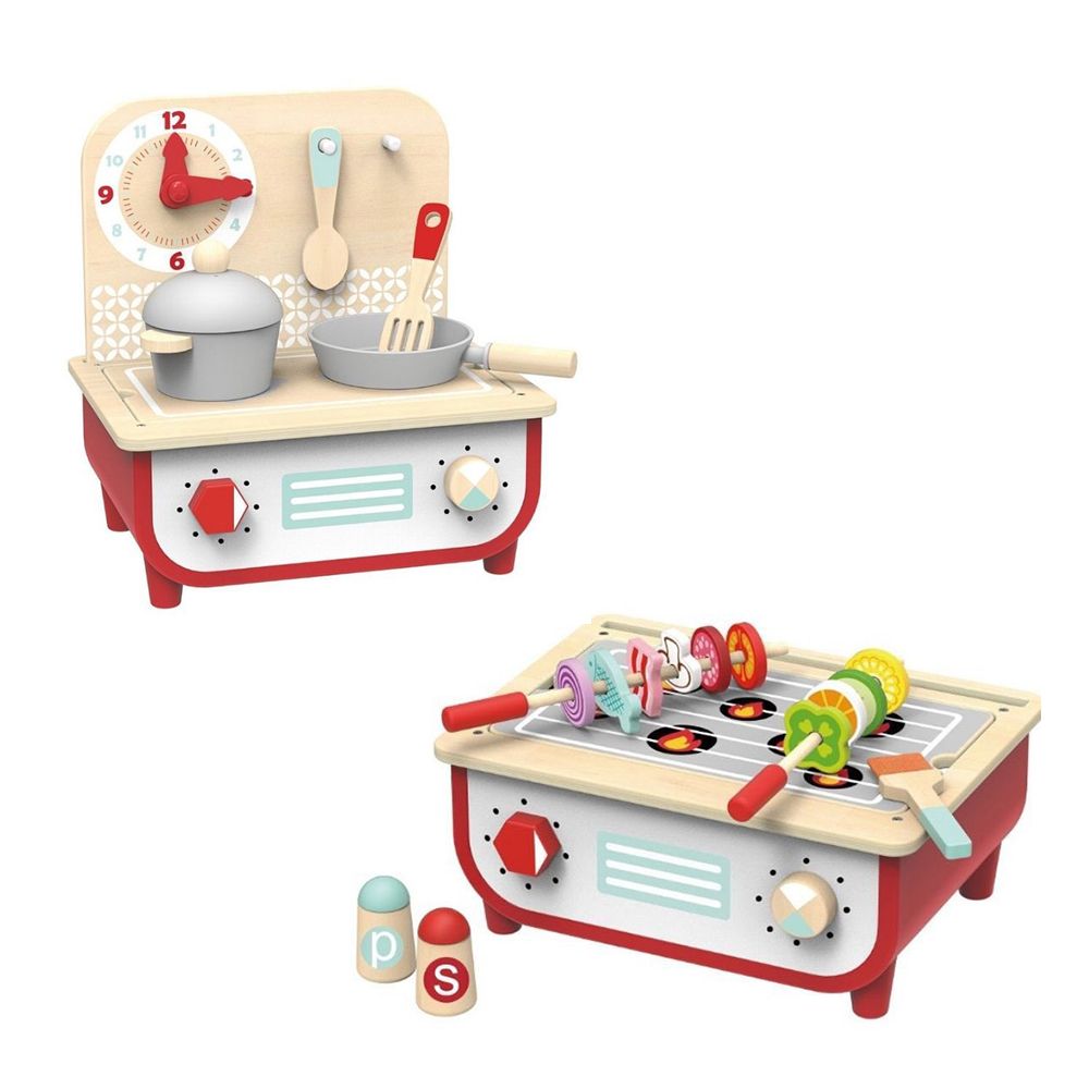 TookyToy, Детска дървена кухня и барбекю, 2 в 1