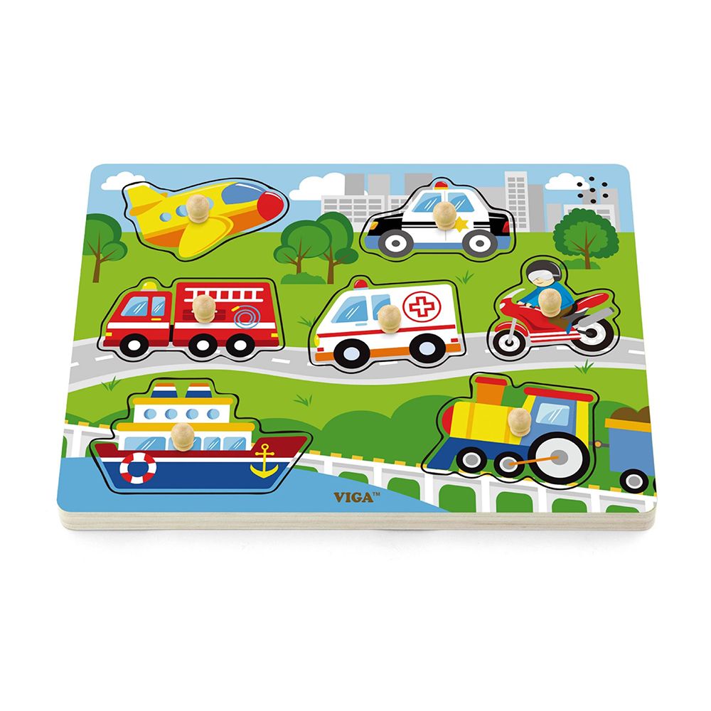 Viga toys, Музикален пъзел с дръжки, Превозни средства, 7 елемента