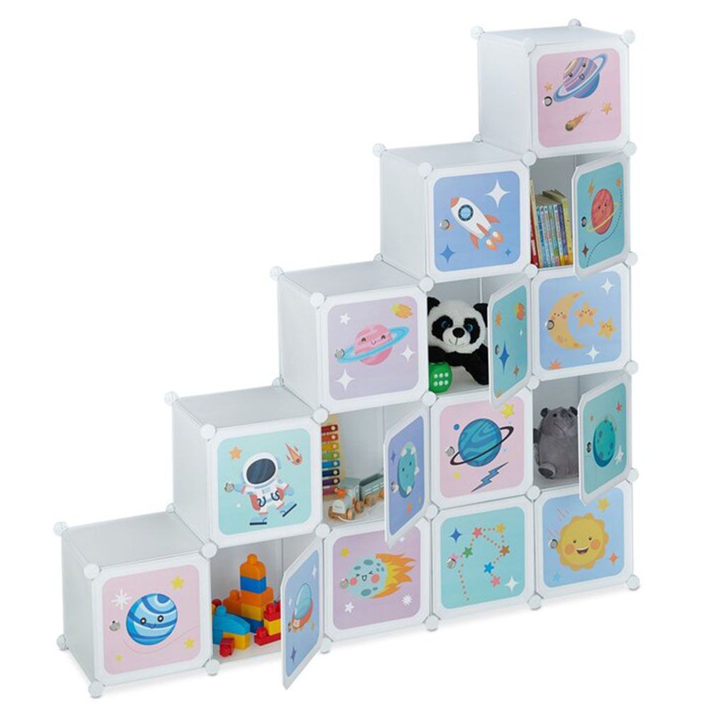 Детски стелаж-органайзер за дрешки и играчки с 15 отделения, Космос