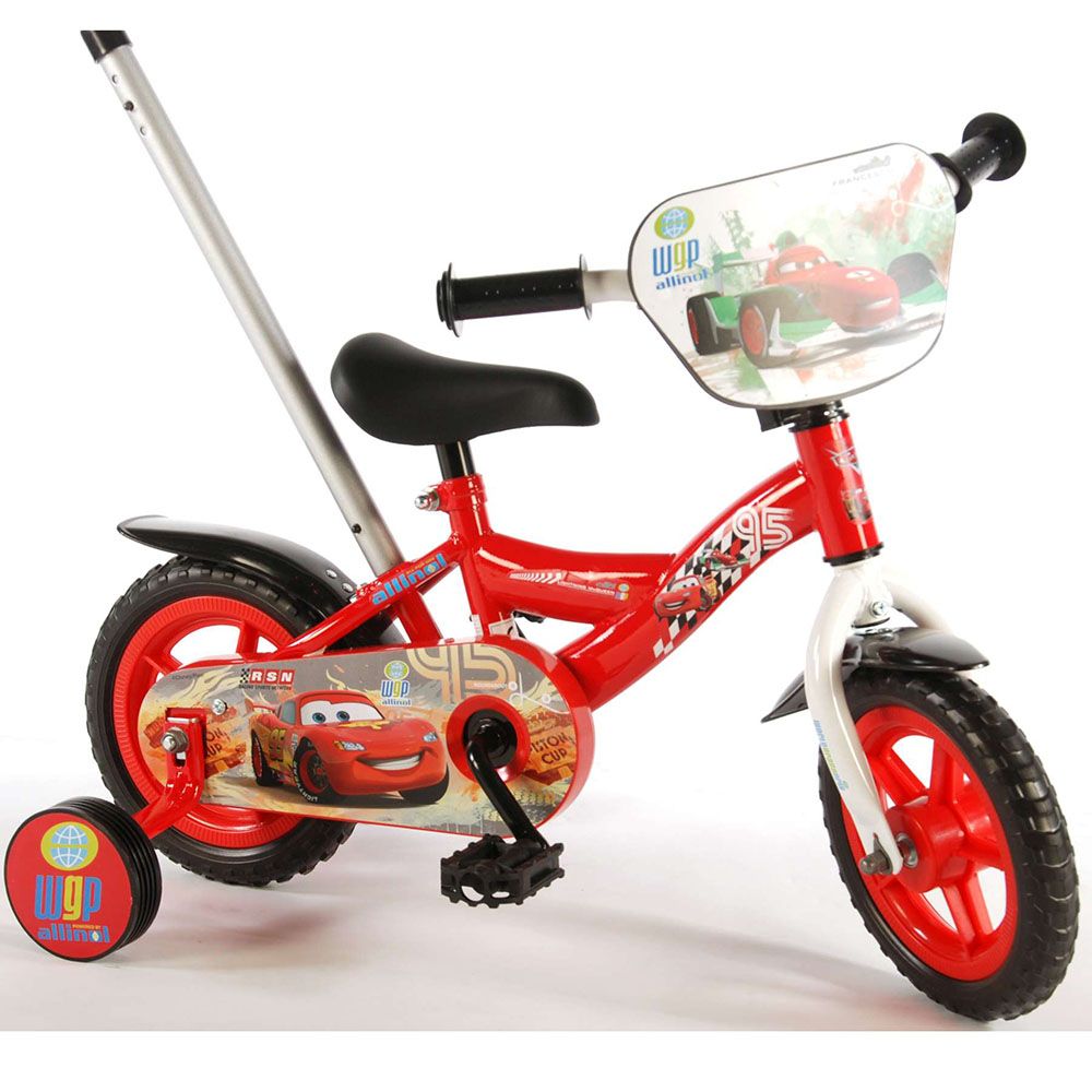 Велосипед с родителски контрол и помощни колела, Disney Cars, 10 инча