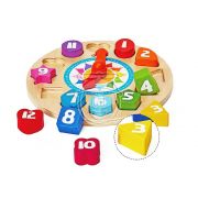 Дървен образователен часовник - сортер, с цветни фигури