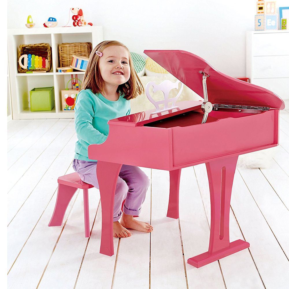 Детско дървено пиано със столче, розово