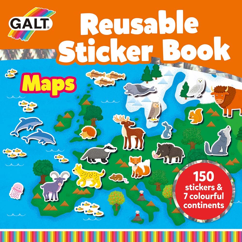 Galt Toys, Книжка със стикери за многократна употреба, Карти, Животните по света