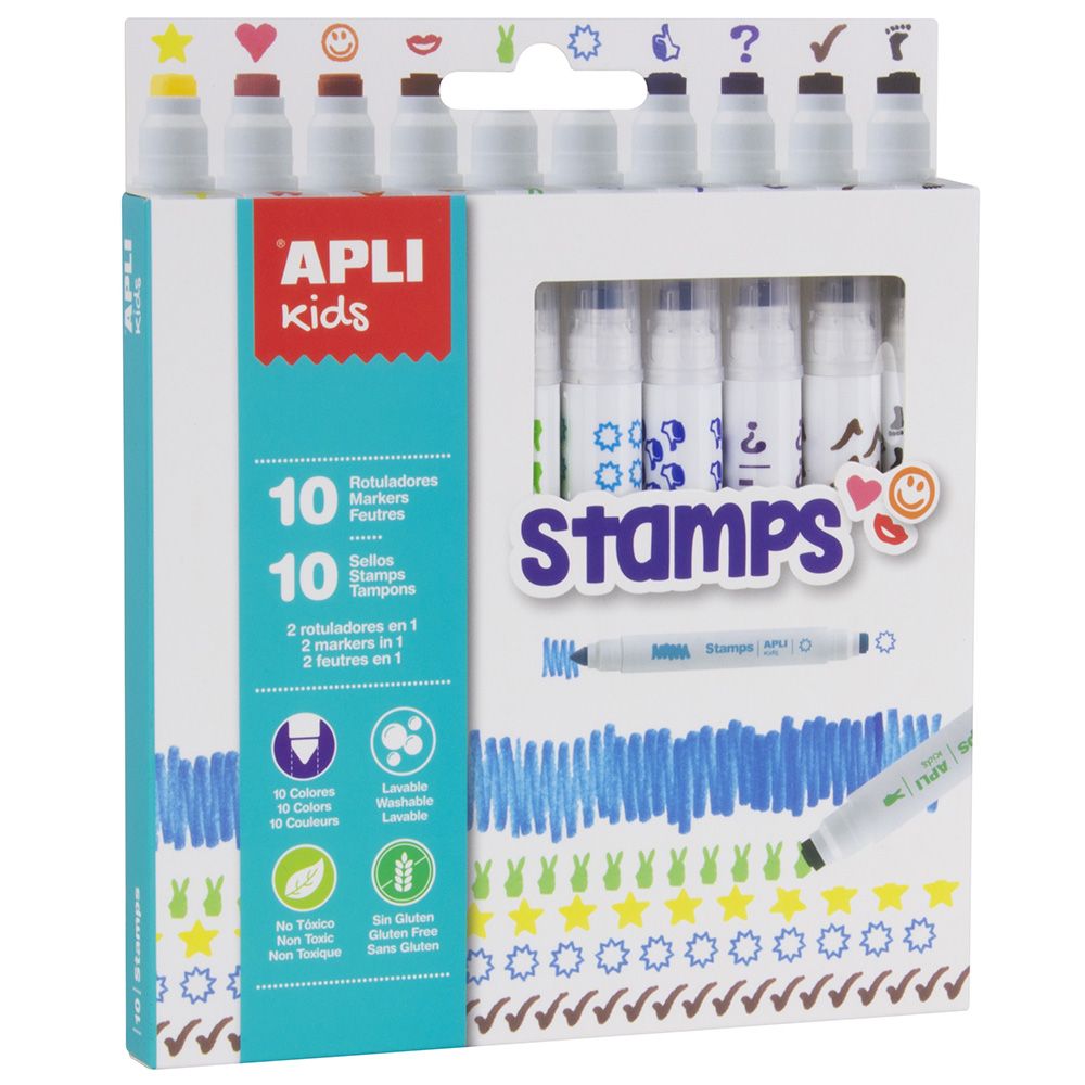 Apli kids, Флумастри с печати изпиращи се, 10 цвята