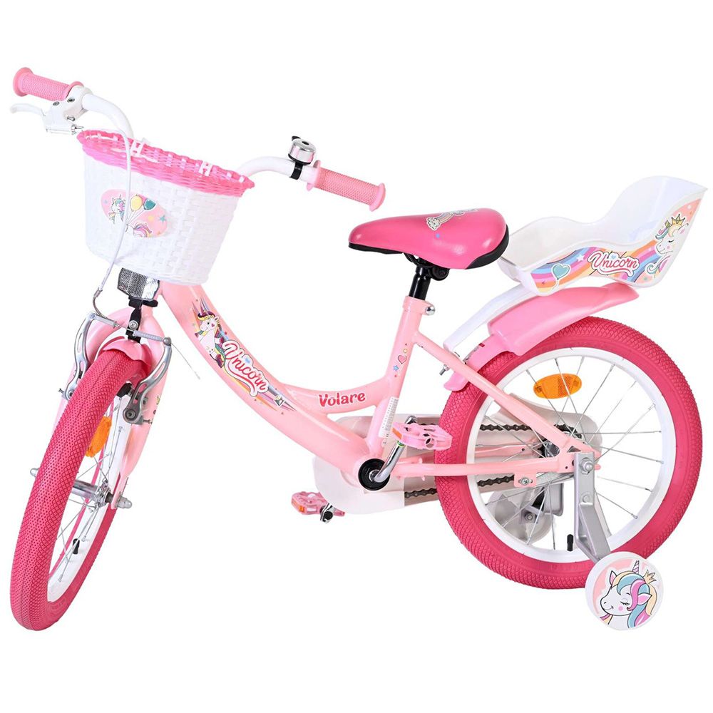 Детски велосипед с помощни колела, Volare Unicorn, 14 инча - бял