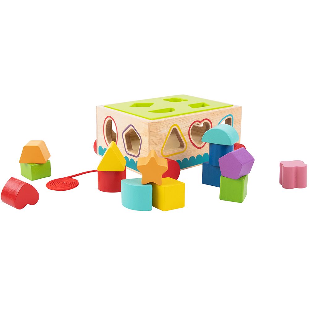 Дървена количка-сортер за дърпане