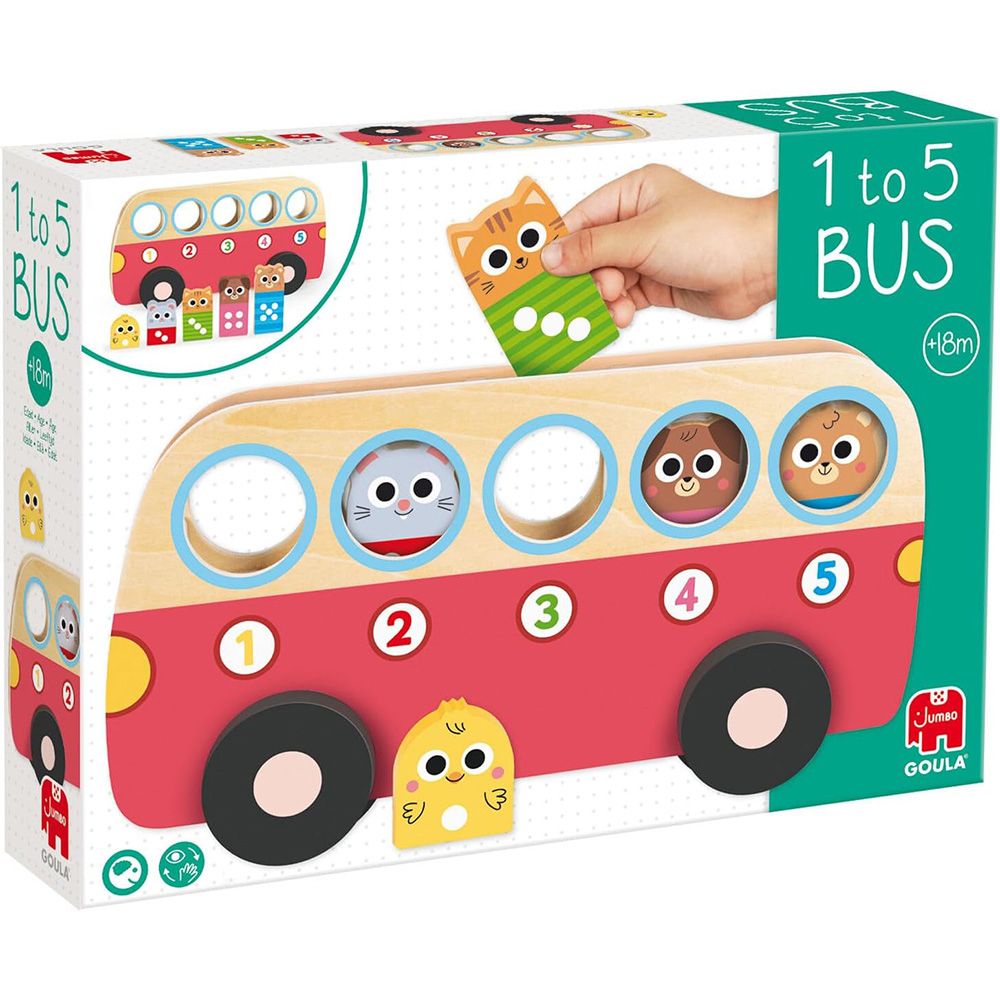 Goula, Дървена образователна играчка, Автобусче с животни и цифри от 1 до 5