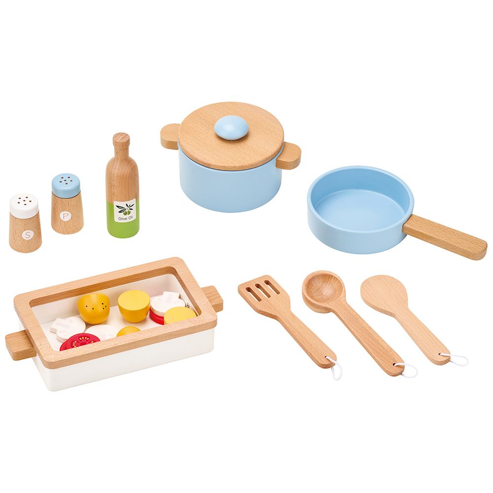 Lelin Toys, Комплект с дървени тенджери и аксесоари за готвене