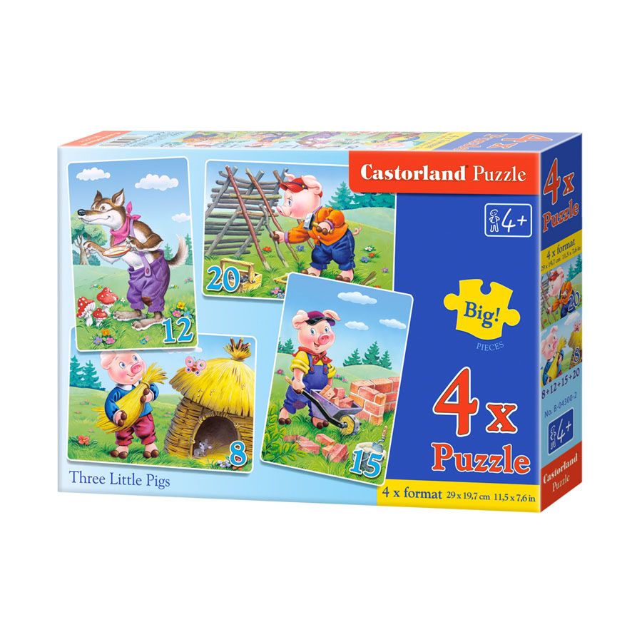 MAXI, Вълкът и трите прасенца, пъзел с 8, 12, 15 и 2 чаcти, Castorland