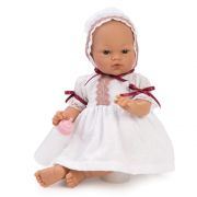 Кукла-бебе, Коке с бяла рокличка и шапка с дантели, 36 см