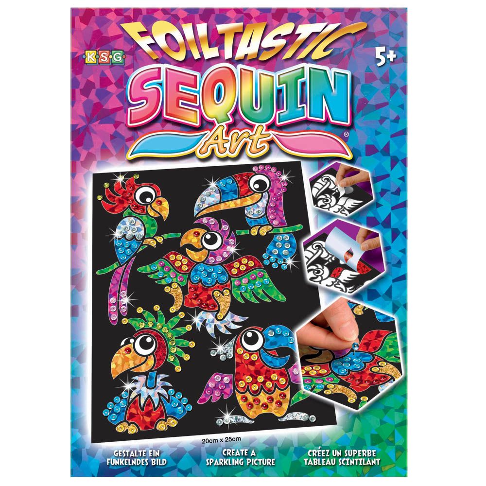 Sequin art, Изкуство с пайети и фолио, Папагали