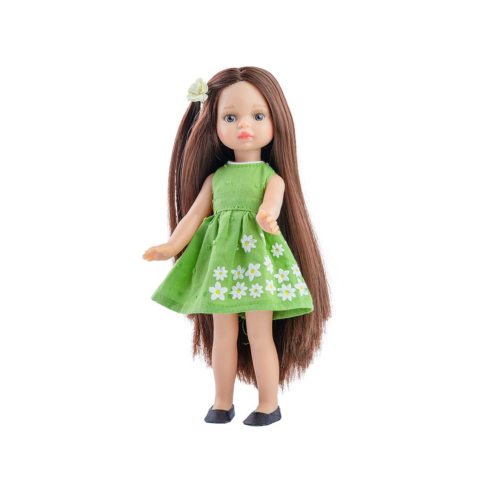 Mini Amigas, Мини кукла Естела, със зелена рокличка на цветя, 21 см, Paola Reina