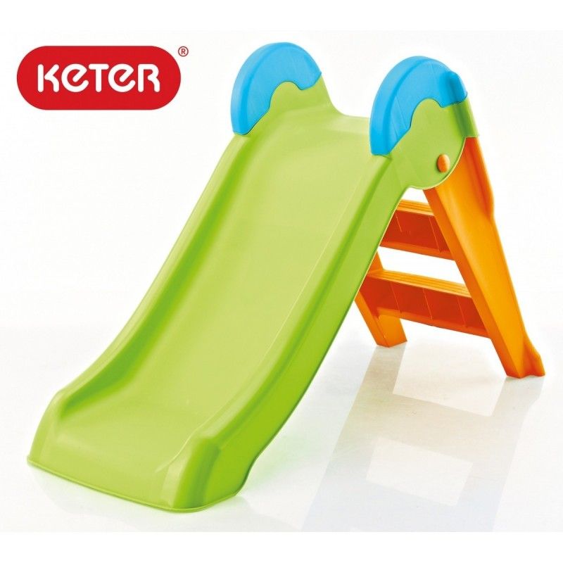 Детска пластмасова пързалка, зелено и оранжево