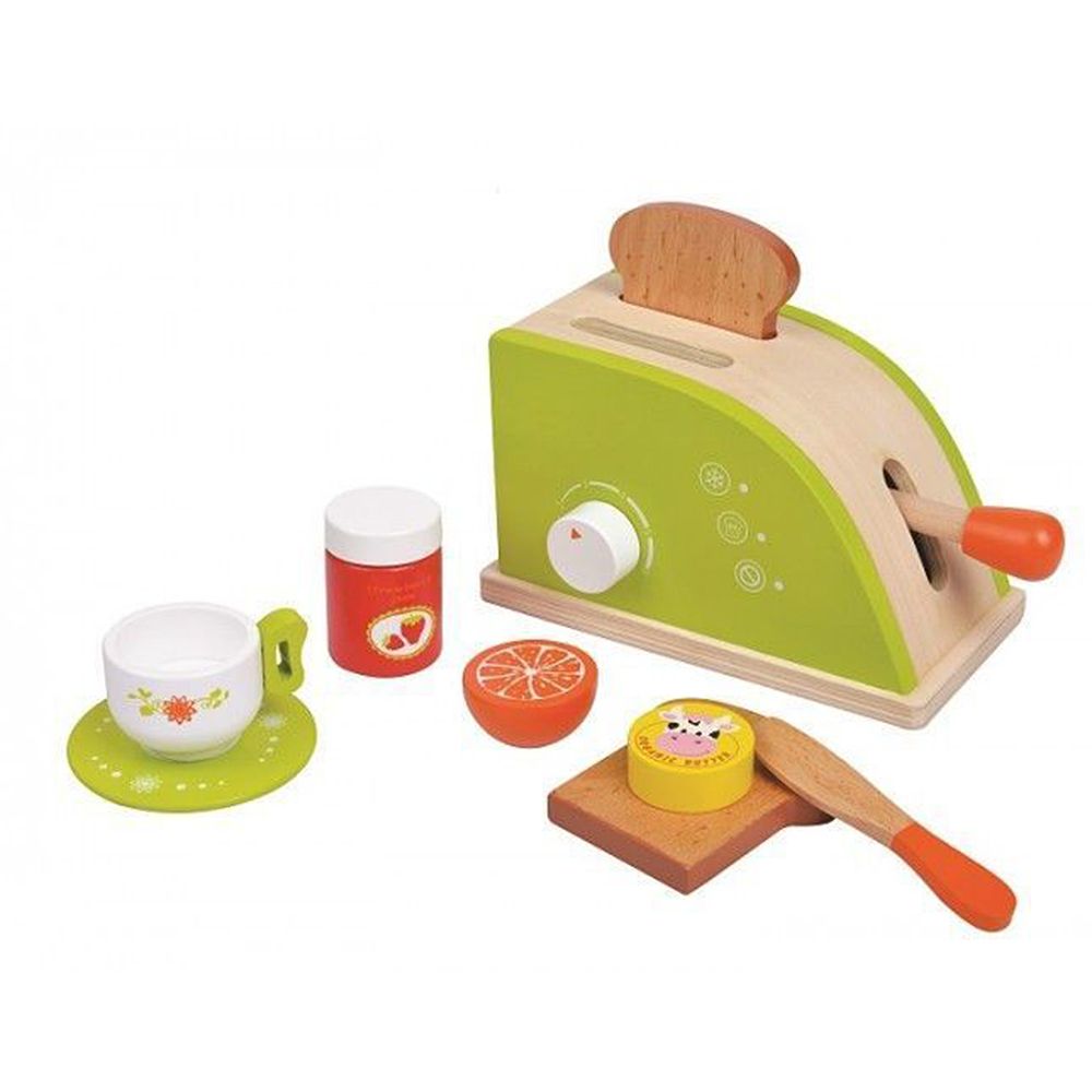 Lelin Toys, Дървен детски тостер с продукти за закуска