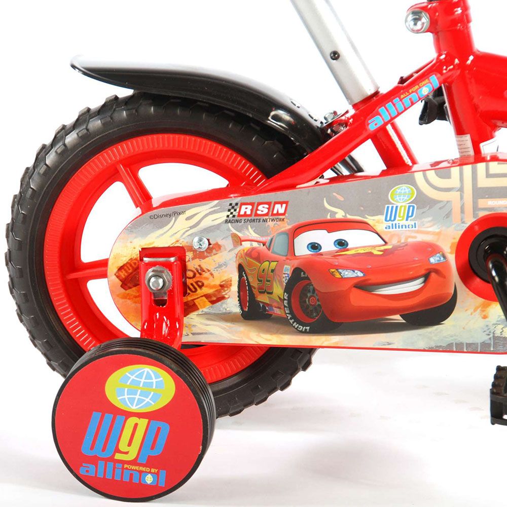 Велосипед с родителски контрол и помощни колела, Disney Cars, 10 инча