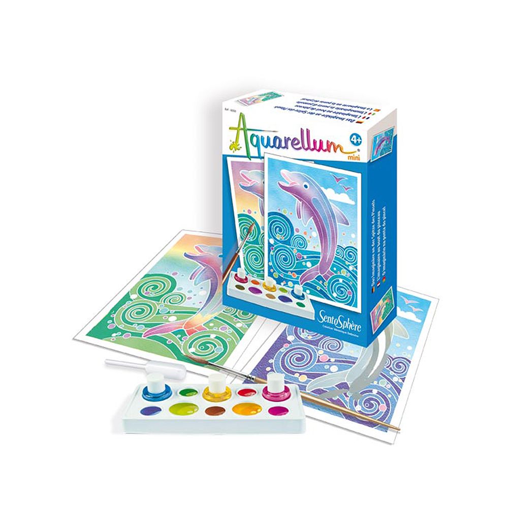 SentoSphere, Aquarellum mini, Комплект за рисуване с акварелни бои, Делфини