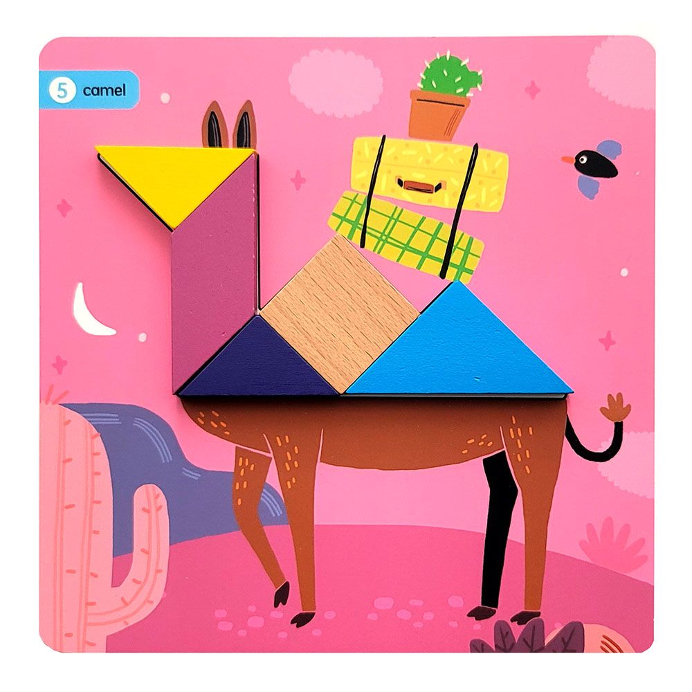 Танграм квадрат - задачи с цветни геометрични дървени фигури