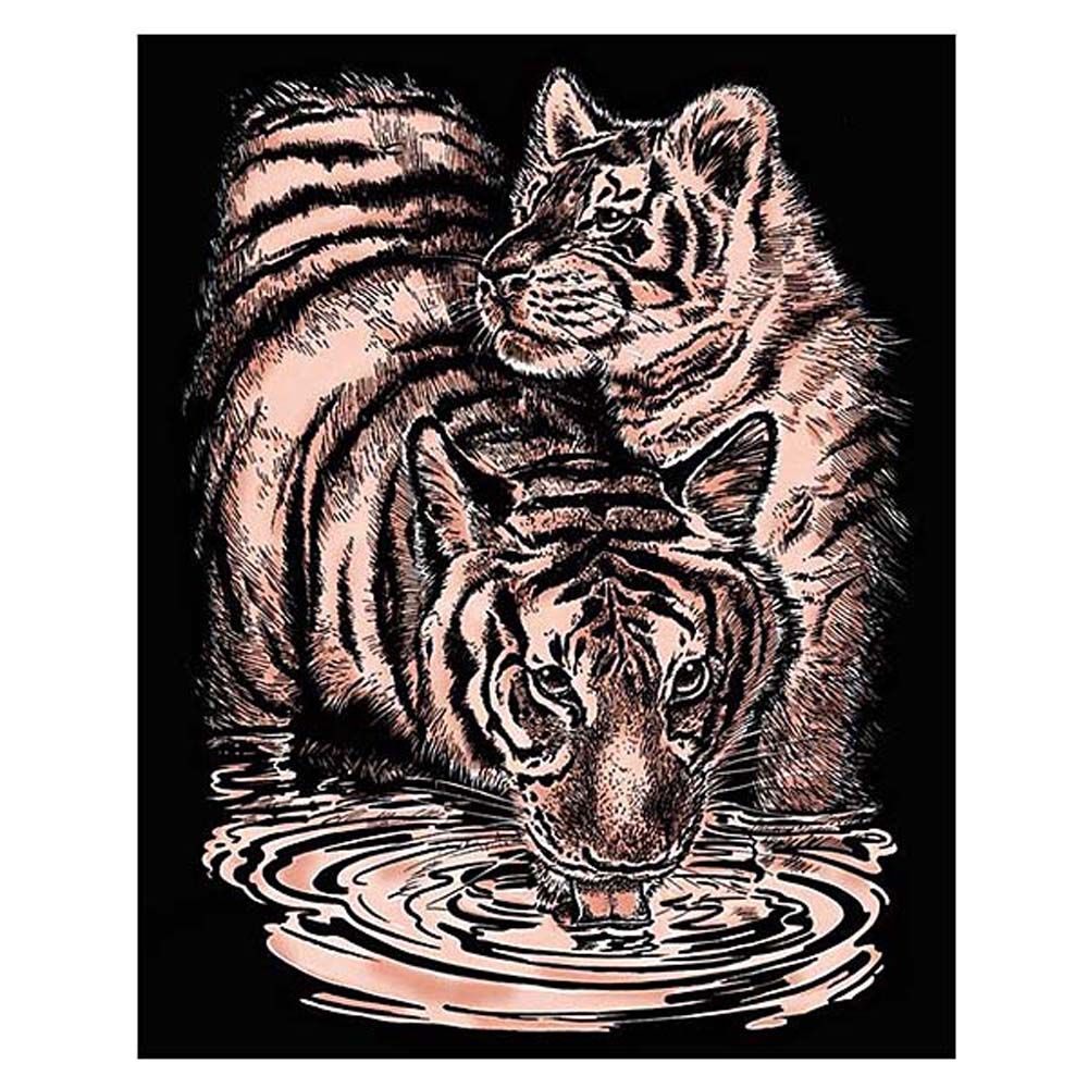 Sequin art, Гравиране на медна основа, Тигри