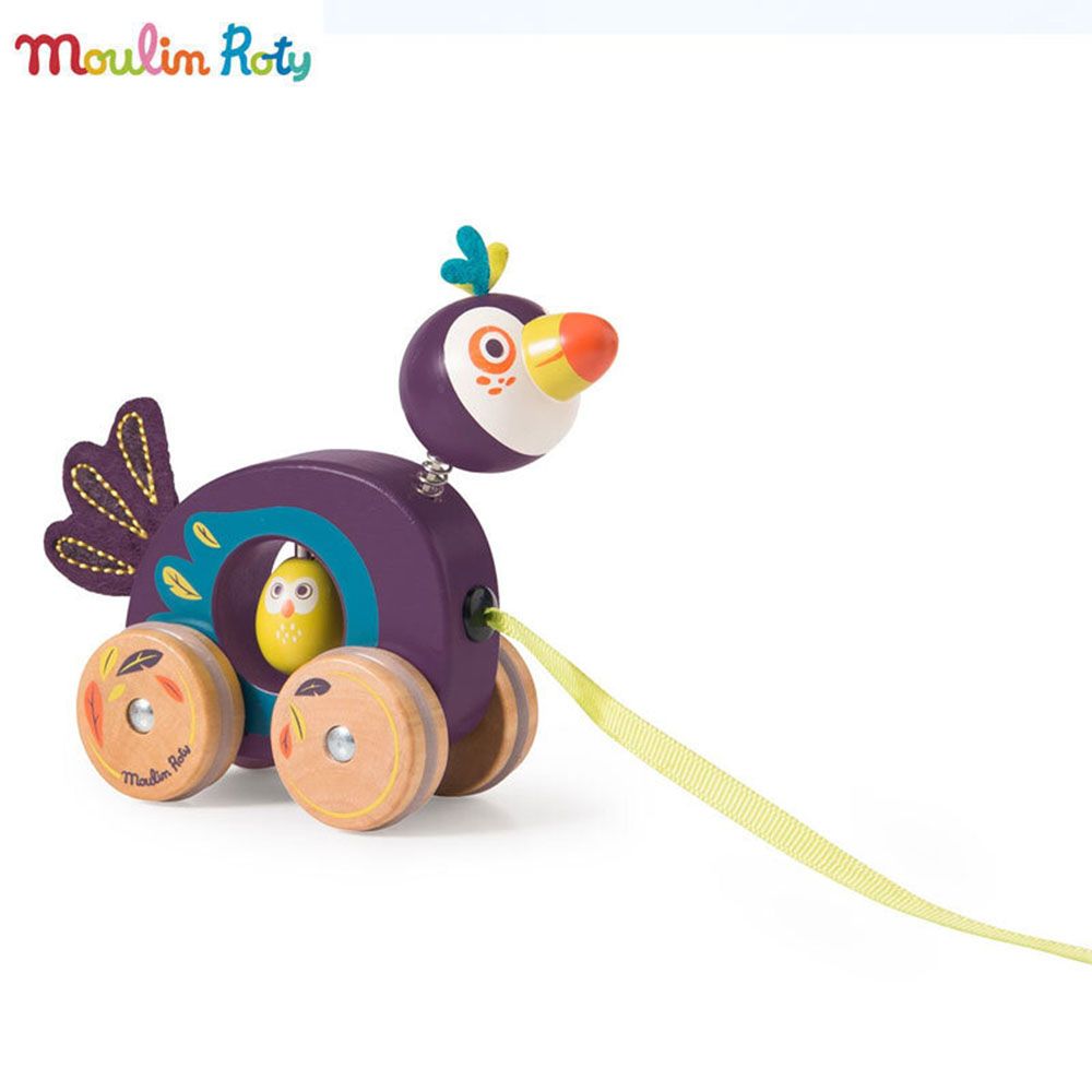 Moulin Roty, Дървена мини играчка за дърпане, Малкият тукан