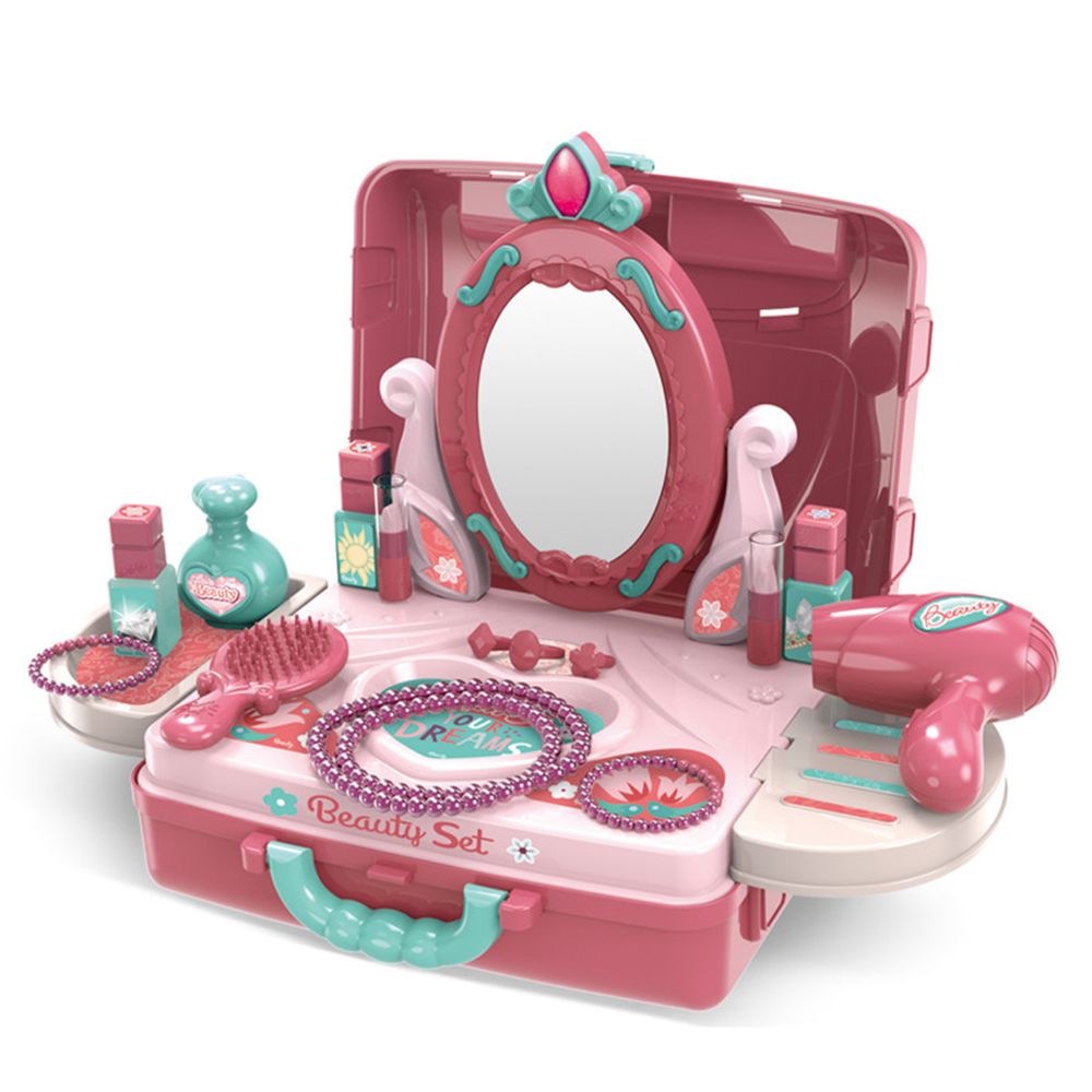 Розова детска тоалетка, куфар