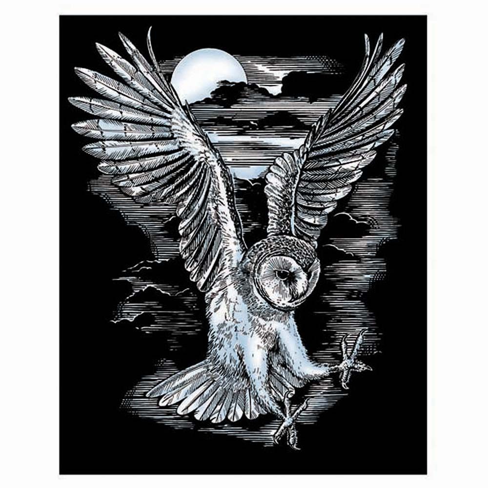 Sequin art, Гравиране на сребърна основа, Сова