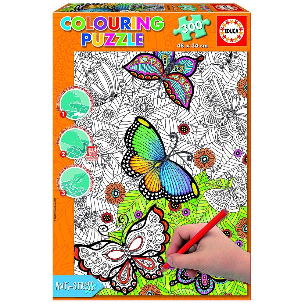 Educa, Пеперуди, пъзел за оцветяване 300 части