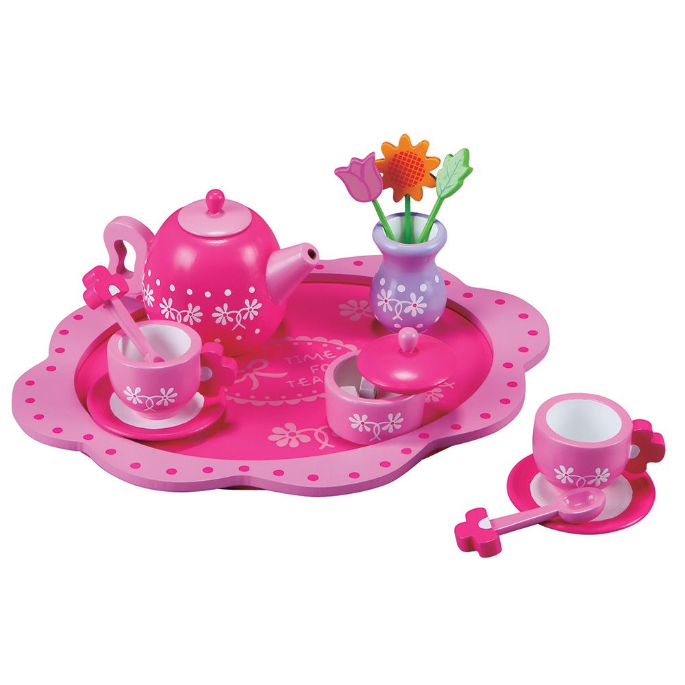 Lelin Toys, Дървен сервиз за чай, Цветя