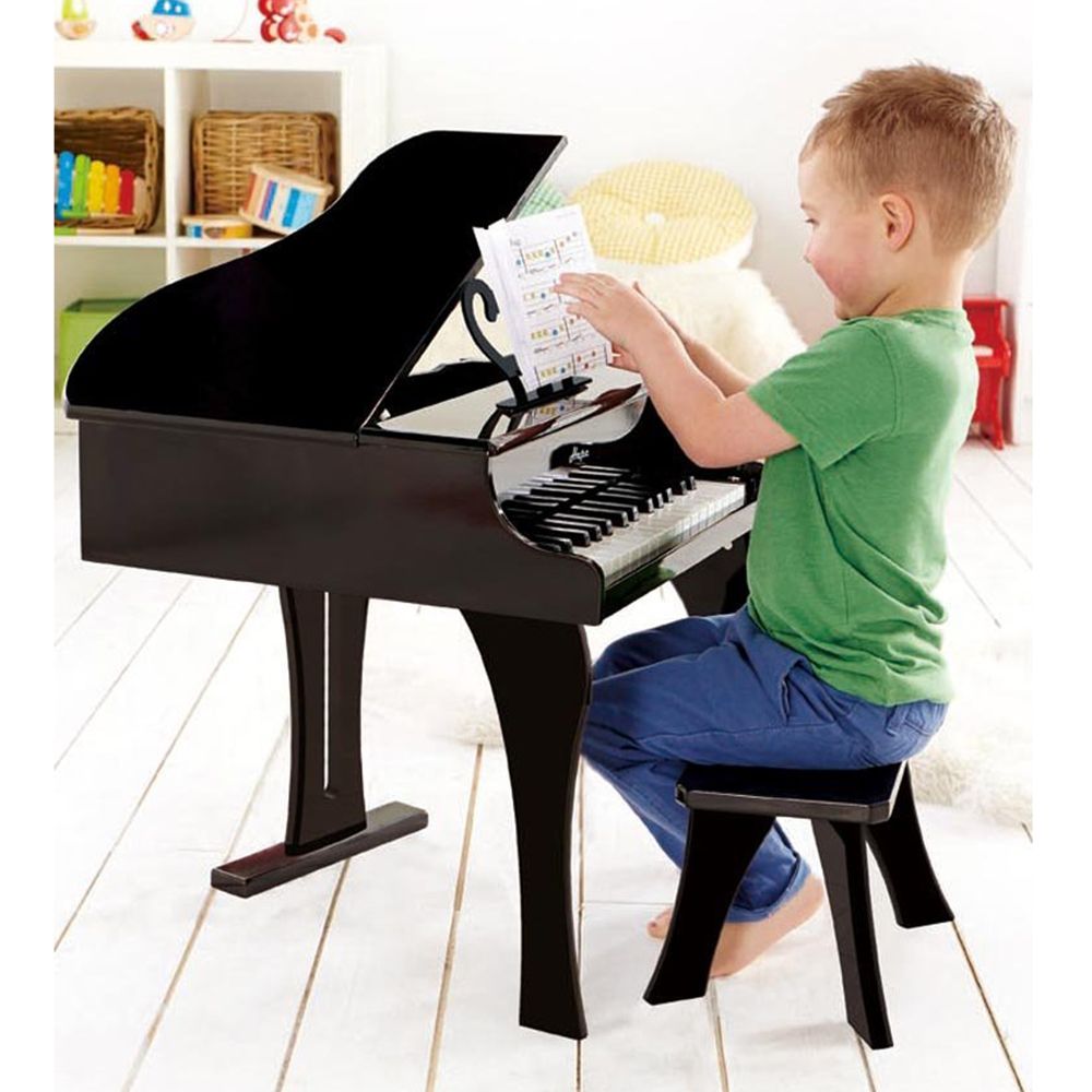 Детско дървено пиано със столче, черно