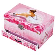 Светеща в тъмното музикална кутия за бижута с чекмедже, Балерина, розова