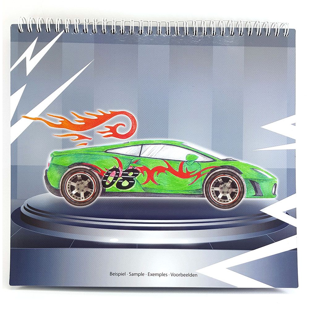 Книжка за рисуване със стикери и шаблони, Състезателни коли