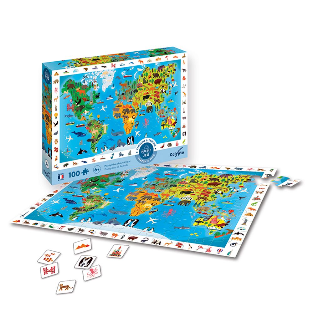 Пъзел диви животни, Карта на света, 100 части