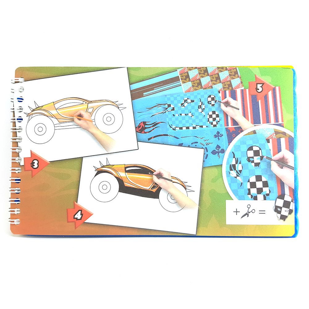 Книжка за рисуване със стикери и шаблони, Страхотни автомобили