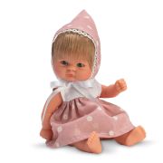 Кукла-бебе Чикита, с розова рокля на точки и шапка