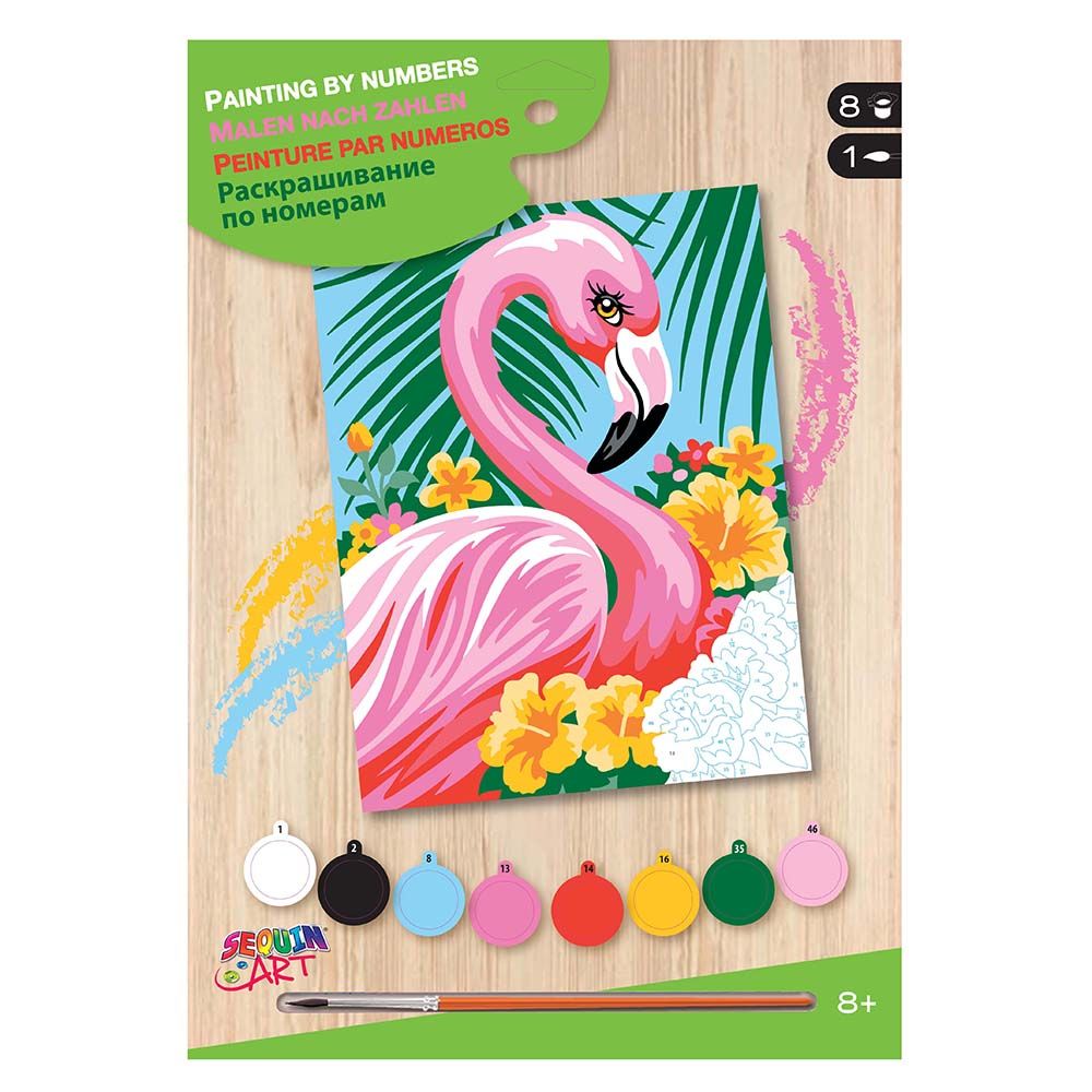 Sequin art, Рисуване по номера с акрилни бои, Фламинго