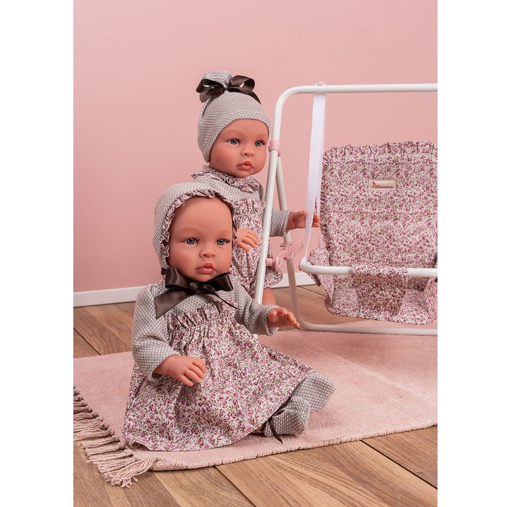 Кукла-бебе, Лея, с рокля и кафява панделка, 46 см