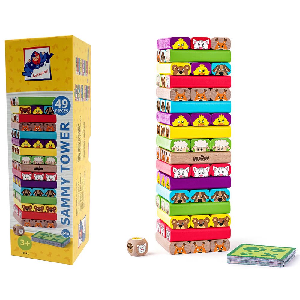 Дървена цветна дженга със зарче, Животни